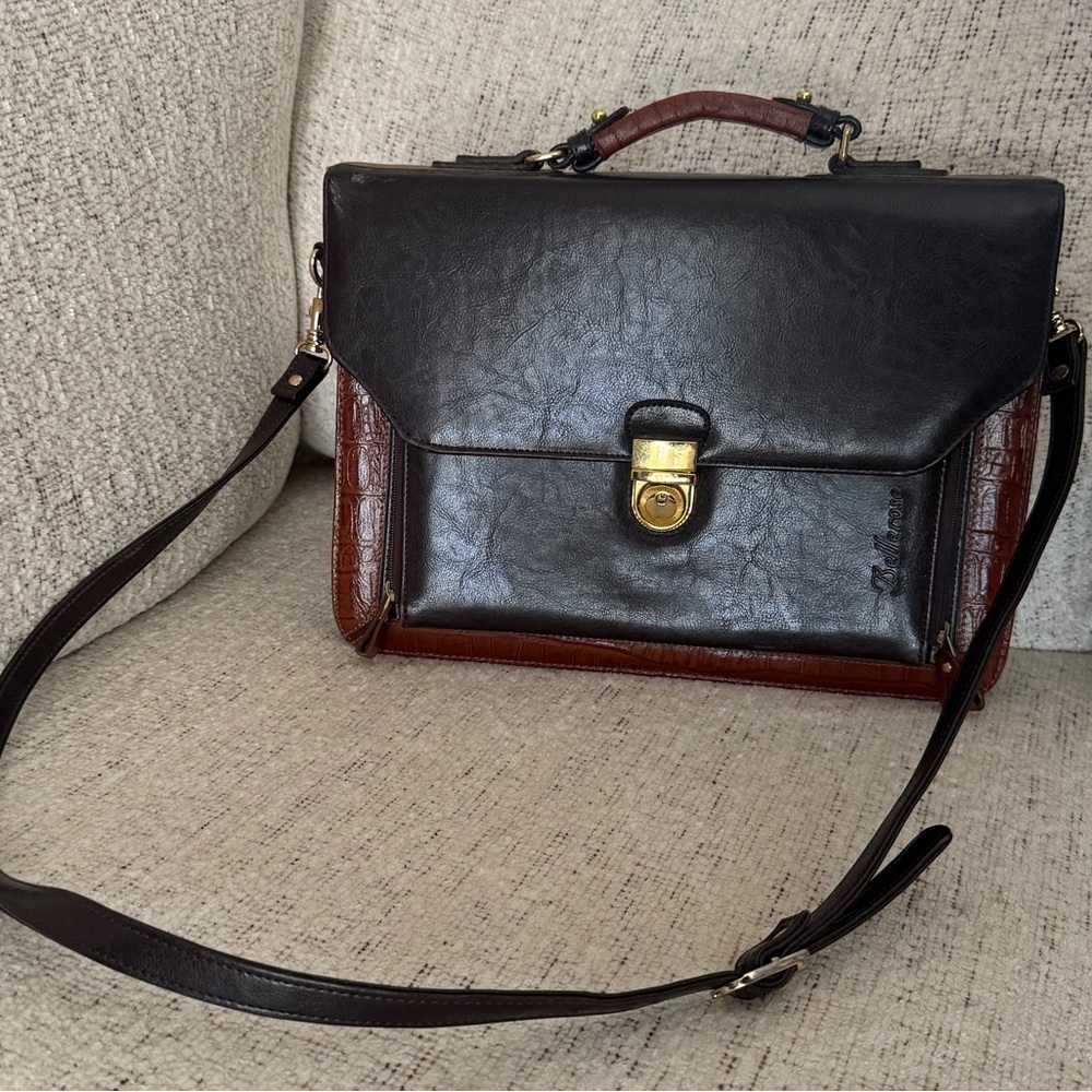 Elegant Black and Brown Leather  Bag
